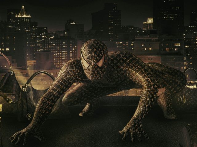 Photorought de Spiderman habillé en Louis Vuitton- illustrateur Régis Allouet - Agence Mil-Pat Paris