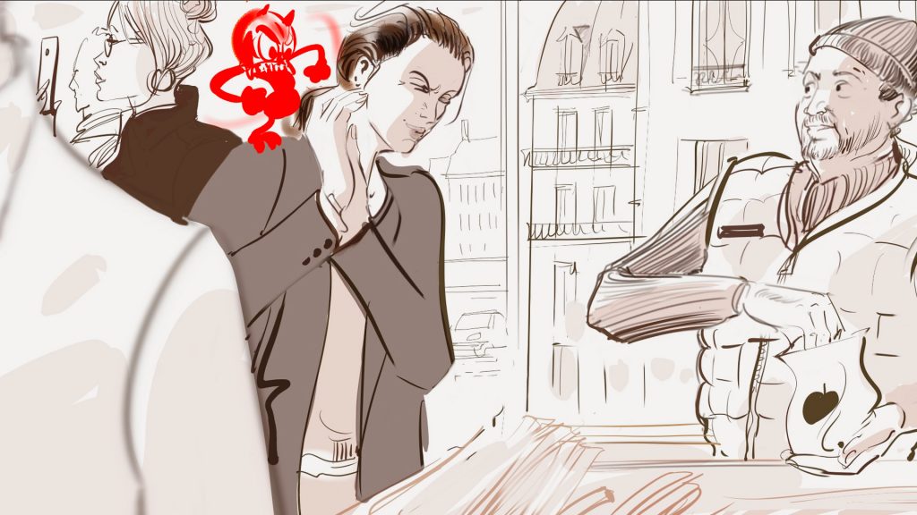 Storyboard pierre roux strepsil 02 • agence roughman illustrateur mil pat