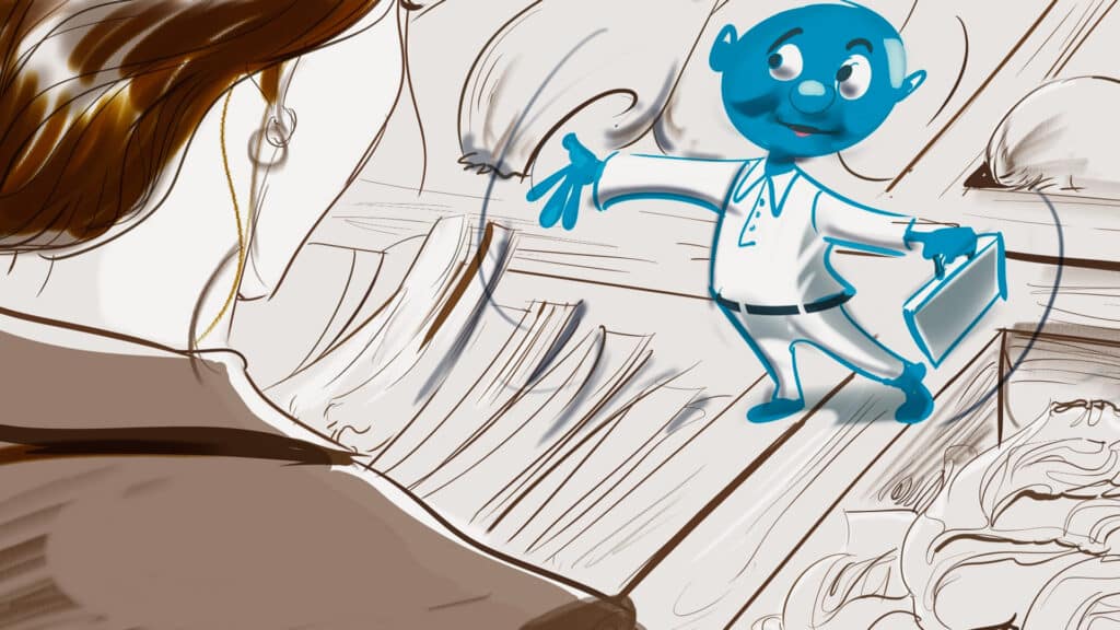 Storyboard pierre roux strepsil 03 • agence roughman illustrateur mil pat