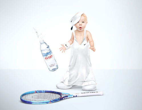 Photomontage aliaspauline evian bebes sharapova agence roughman illustrateur mil pat