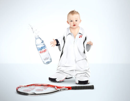 Photomontage aliaspauline evian bebes wawrinka agence roughman illustrateur mil pat